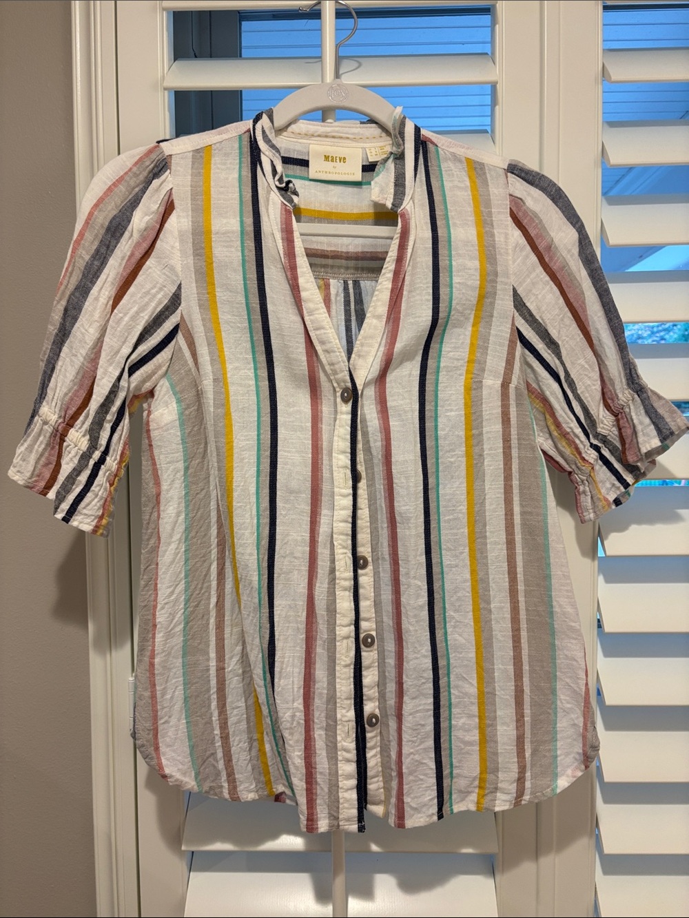 Maeve White Multicolor Striped Button-Down Shirt